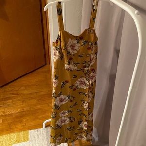 Xhilaration Yellow Floral Sleeveless Dress with Button Front, S